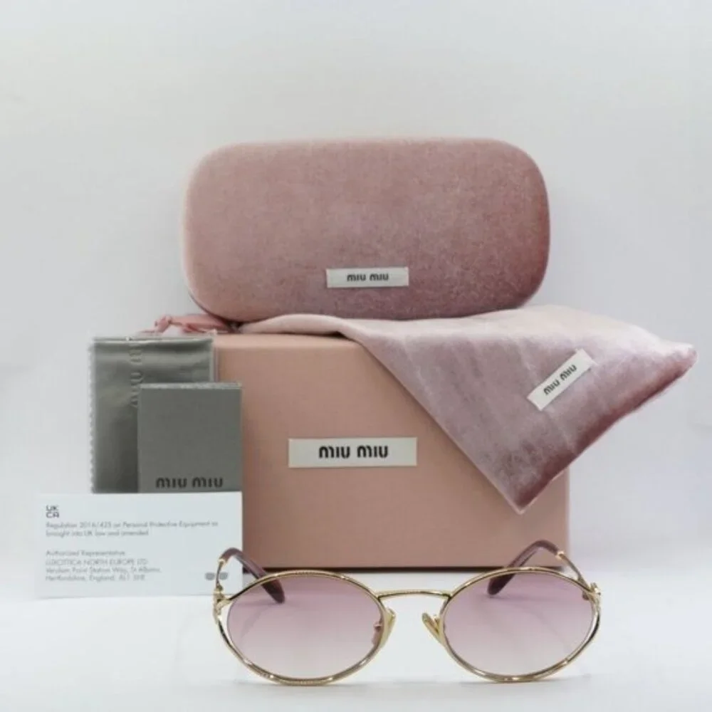 Miu Miu MU52YS 5AK06S Oval Sunglasses – Gold - Picture 3 of 13